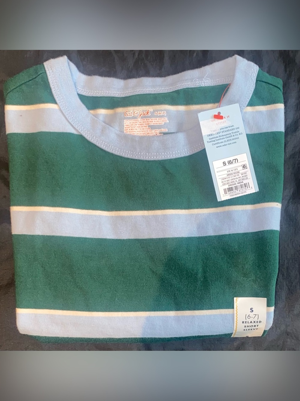 Cat & Jack Emerald Green and White Striped Short Sleeve Tee - Picture 8 of 8